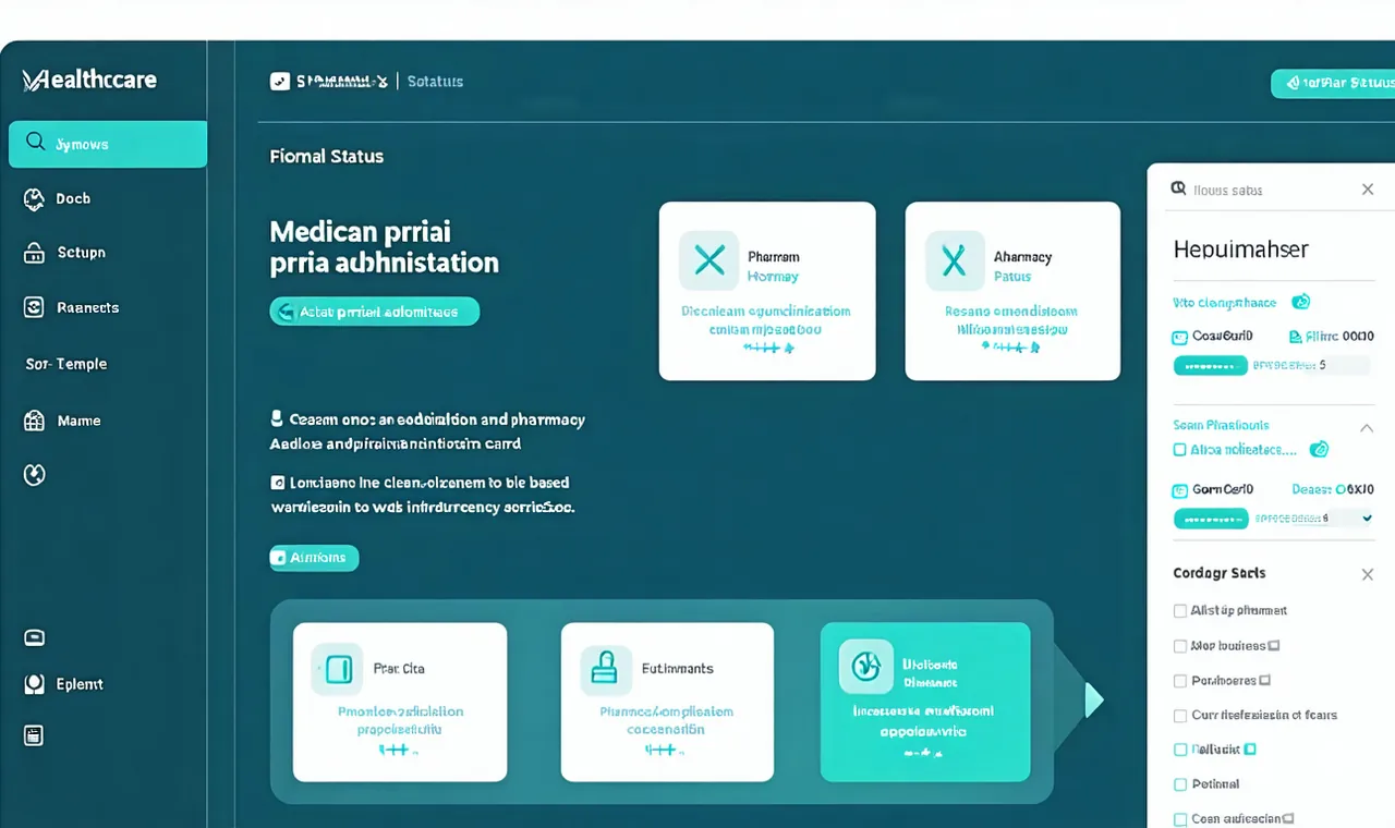 Medsync specialty pharmacy prior authorization dashboard showing PA status pipeline in teal and dark theme